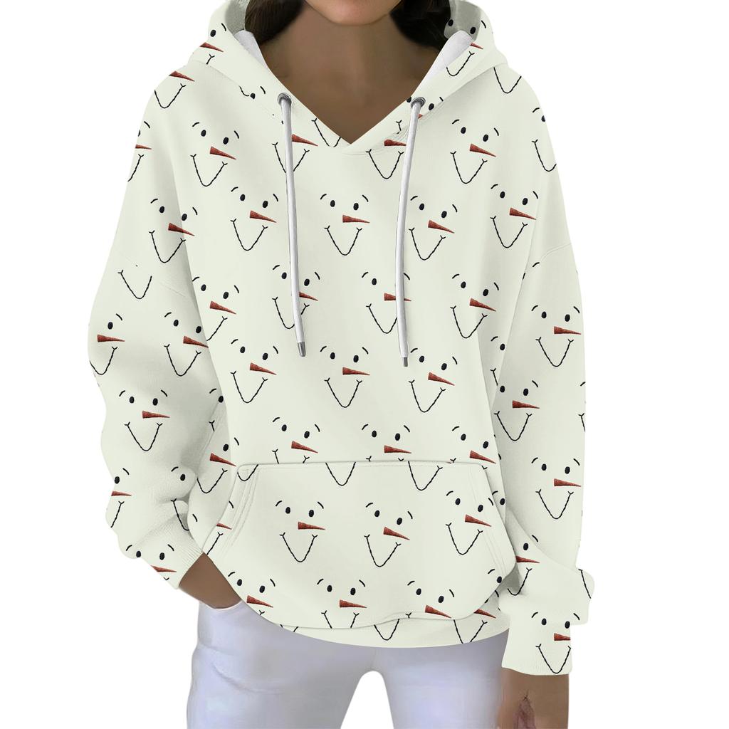 Christmas Hoodies For Women Funny Cute Printed Holiday Sweatshirt Winter Oversized Pullover Tops