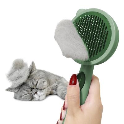 FelineBees Cat Dog Brush Gentle On Skin Pain-Free Long Hair Short Healing Slicker Comb Pet Removal Brushing Feline Beads (Moss Green)