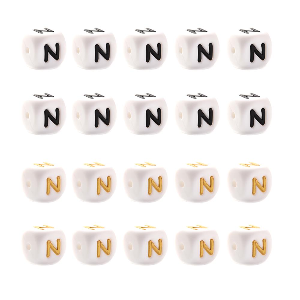 10Pcs 12mm Silicone Beads Letters Golden Black English Alphabet Letter Bead Bpa Free Material for Diy Chew Necklace Teether Toys