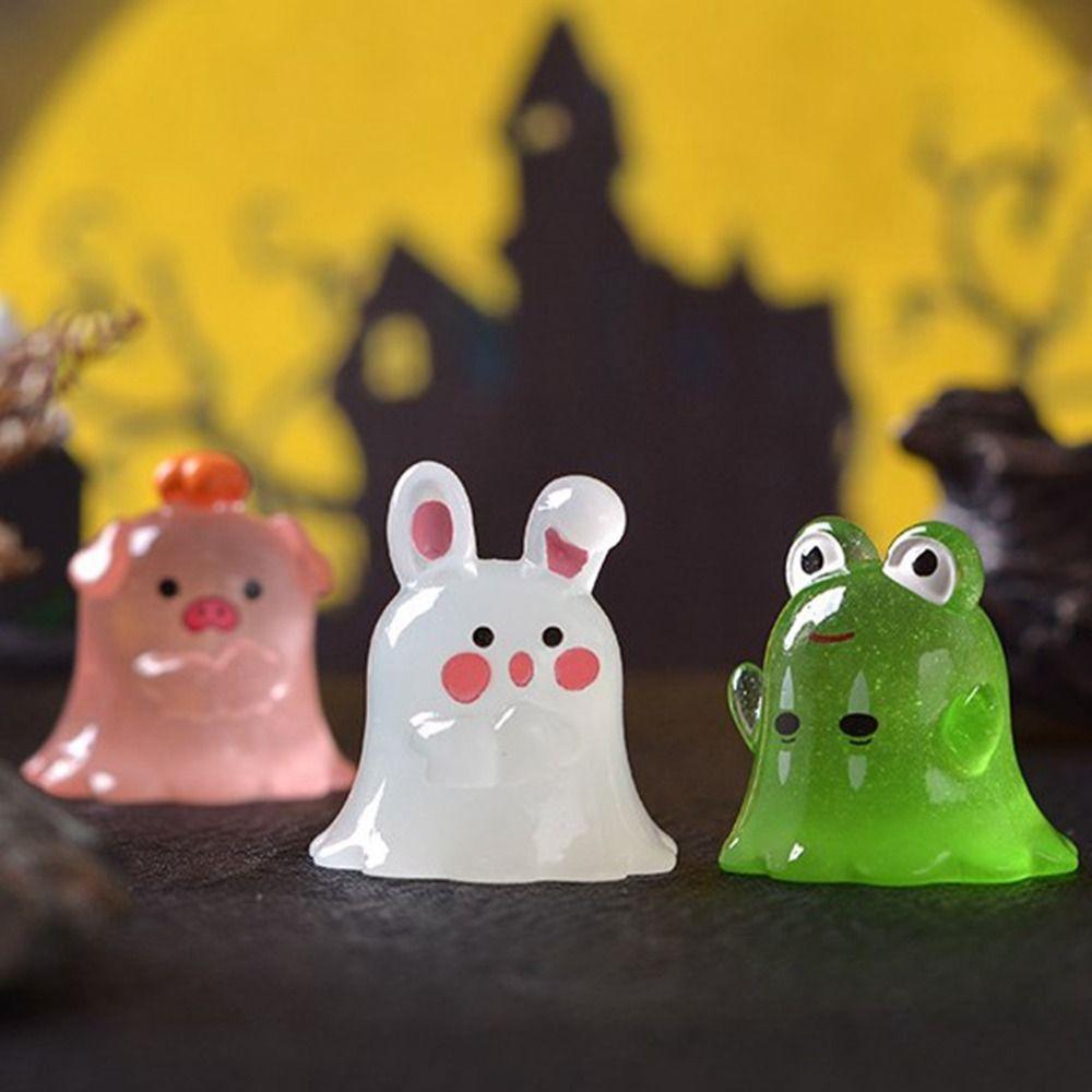 Cute Luminous Rabbit Micro Ornaments Cartoon Ghost Pig Miniature Figurine  Car Accessories