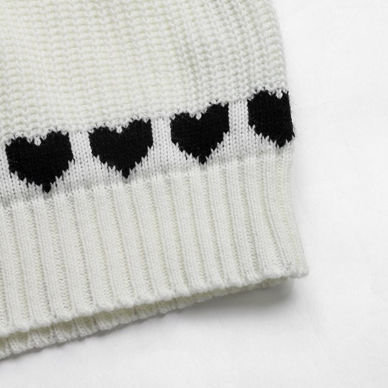 2026 Autumn/Winter Sweet Date Heart Pattern Knit Sweater for Women - Long Sleeve
