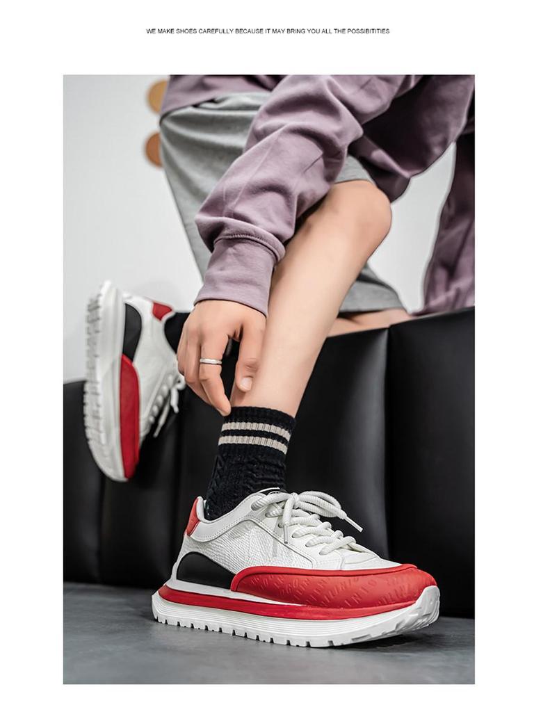 2025 Men's Trendy Casual Thick-Soled Low-Top Lace-Up Sneakers - Color Block Sports Shoes