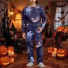 Men's Halloween Pajama Set Long Sleeve Long Pants with Crotch Buttons and Elastic Drawstring Waist