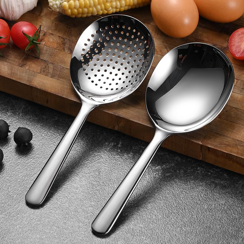 1Pcs Stainless Steel Ladles For Serving Soup Rice Serving Spoon Drain Hole Heat Insulated Handle Kitchen Utensils