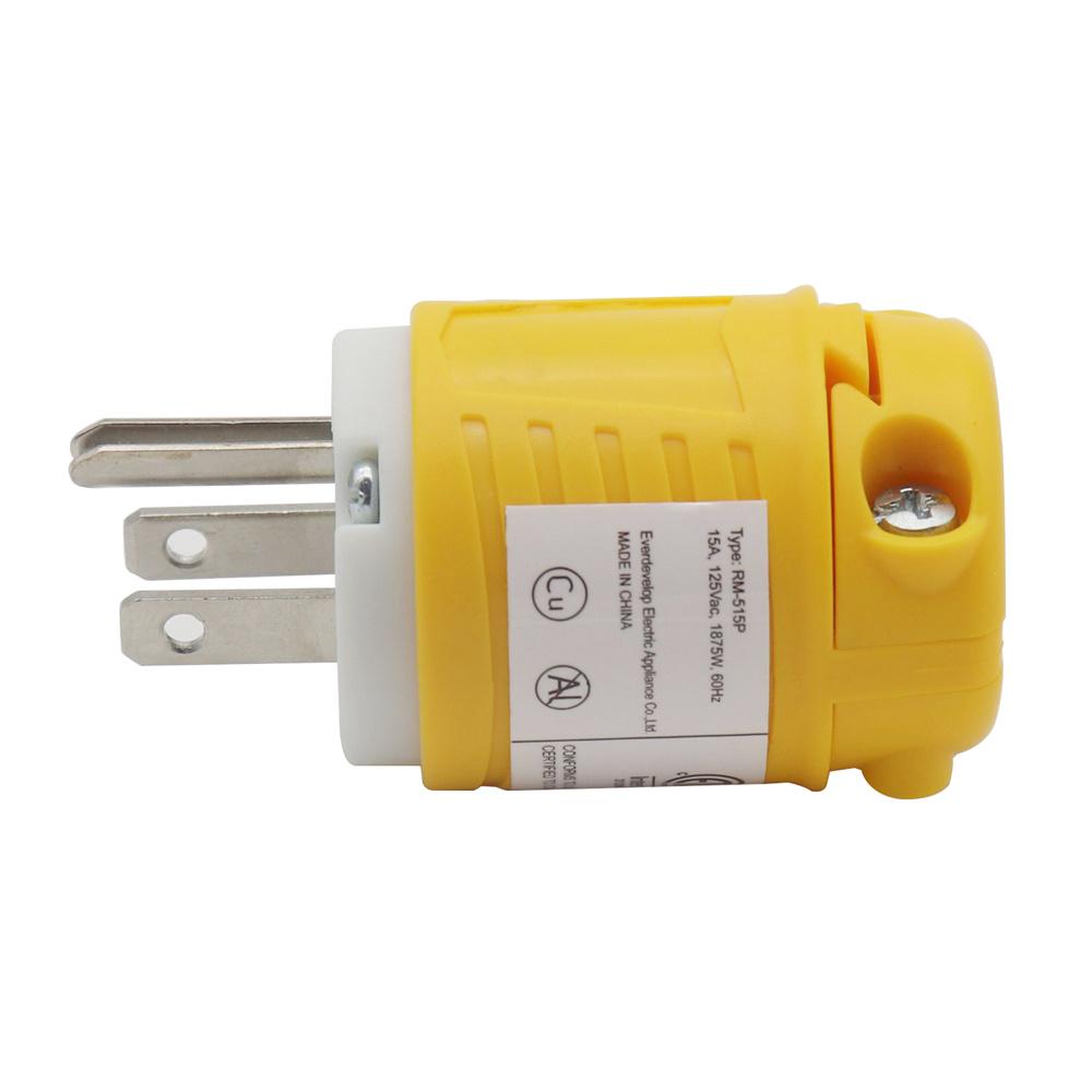 15 Ampér 125 Volt 5-15P 2pólová 3vodičová uzemněná elektrická zástrčka s rovnými kolíky