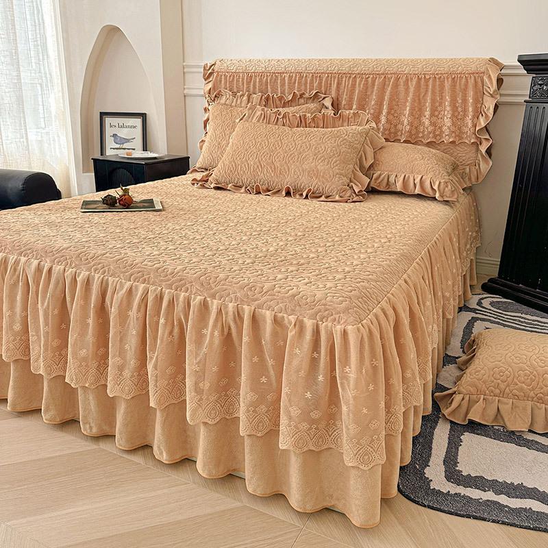Baby Fleece Padded Bed Skirt Single Piece Winter Fleece Thickened Non-Slip Household Bed Cover Three-Piece Bedspread Universal In All Seasons