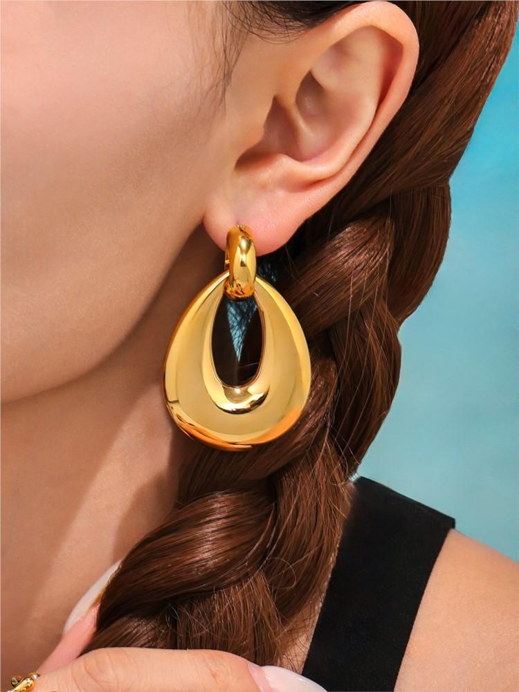 Zweifarbige Kreis-Anhängerohrringe aus Edelstahl, 18 Karat vergoldet, wasserdicht, anlaufgeschützt, klobige Stecker, Hängeohrringe für Damen