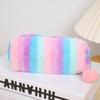 Gradient Color Plush Pencil Case - Cute Octagonal Design for Girls and Students
