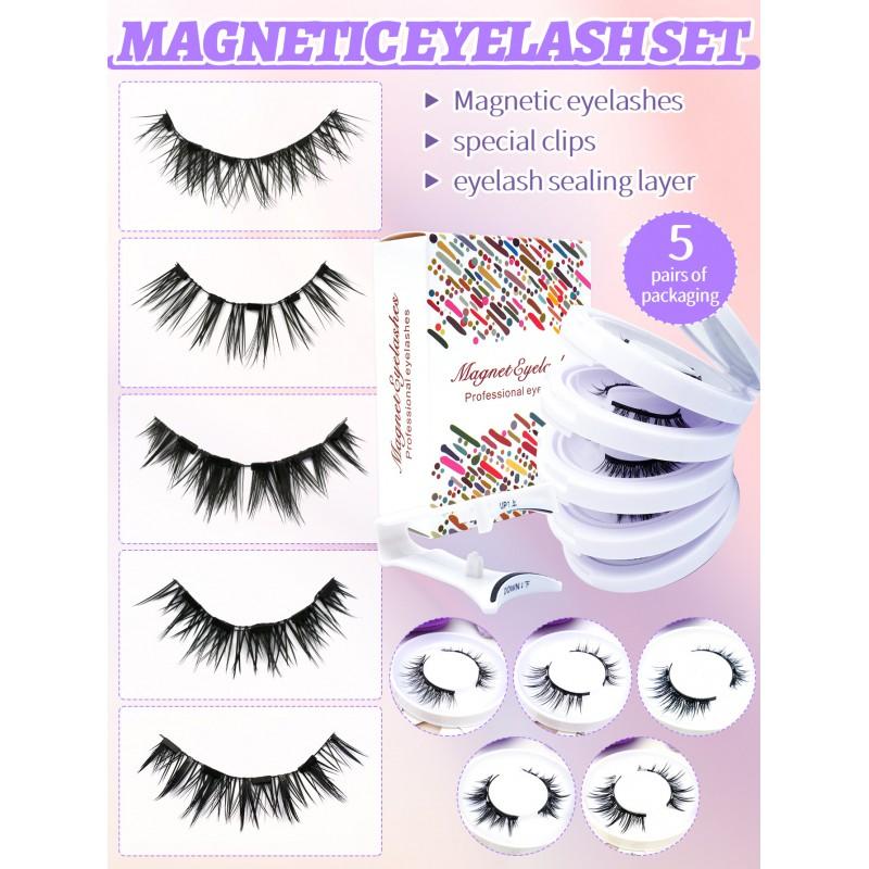 Magnetic Eyelashes No Glue 5 Pairs Set Natural Look False Daily Wear