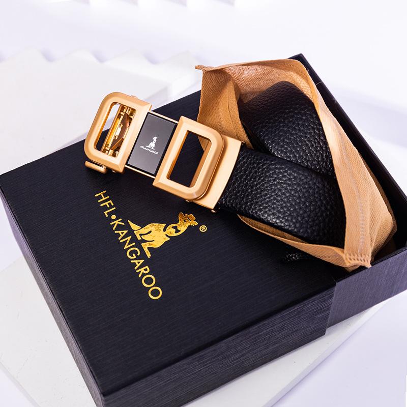 Двухслойный ремень из коровьей кожи Мужской деловой подарок Ремень с автоматической пряжкой Мужской 110cm золотой