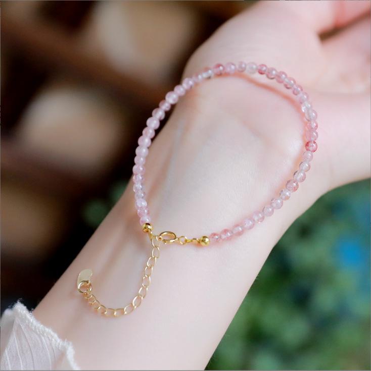 

Женский браслет из натурального розового кварца с бусинами - Тонкий стиль Цветок персика , Идеальный подарок для девушки