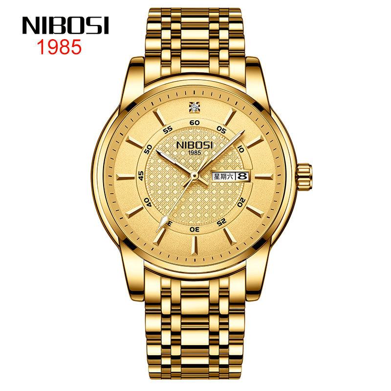 Fashion Men'S Watch Black Gold Steel Strap Casual Sports Luminous Waterproof Three-Eye Six-Needle Watch