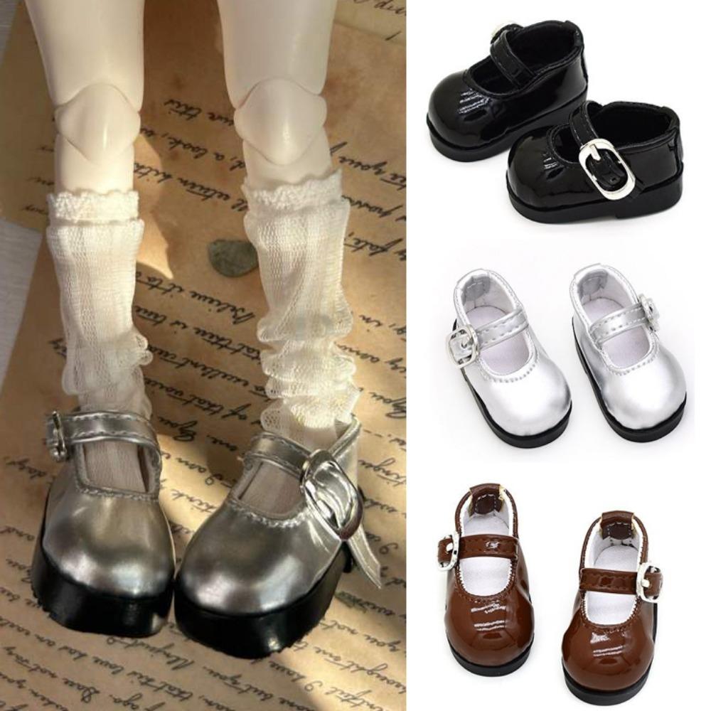 British Style Shoes Boots with Black Buckles Retro Dress Up Footwear for 1/6 BJD Dolls