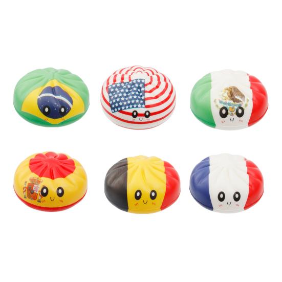 1/6Pcs Cartoon Dumpling Stress Relief Toy Anti-anxiety Flag Pattern Steamed Bun Squeeze Fidget Toy Hand Relaxation Decompression Gadget