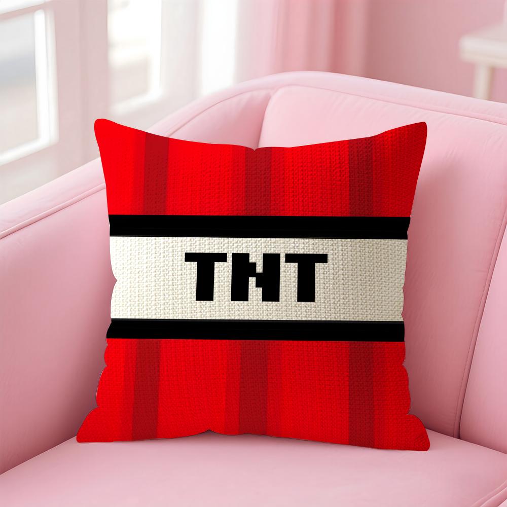 Game T-Tnt Block Explosion Pillow Case Natural Linen Organic Fabric Double-Sided Printing Sofa Home Decor Gift Cushion Cover