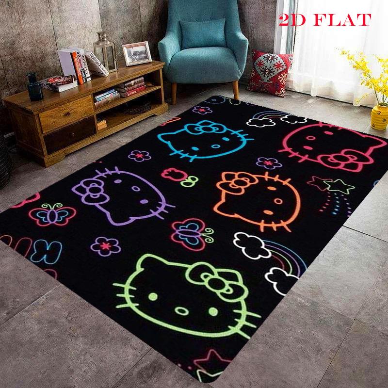 Hello Kitty Neon Stripes carpet Camping Trip Suitable For All Seasons Nap carpet Outdoor Plush carpet Bedroom
