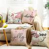 Pink Warm Snowflake Snowman Santa Claus Element Digital Printing Linen Material Home Sofa Pillow Cover