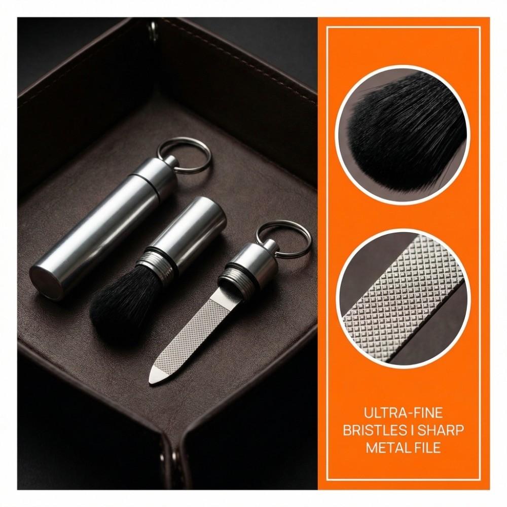 Mini Cleaning Brush & Nail File Zinc Alloy Nail Grooming  Mobile Phone Earbuds