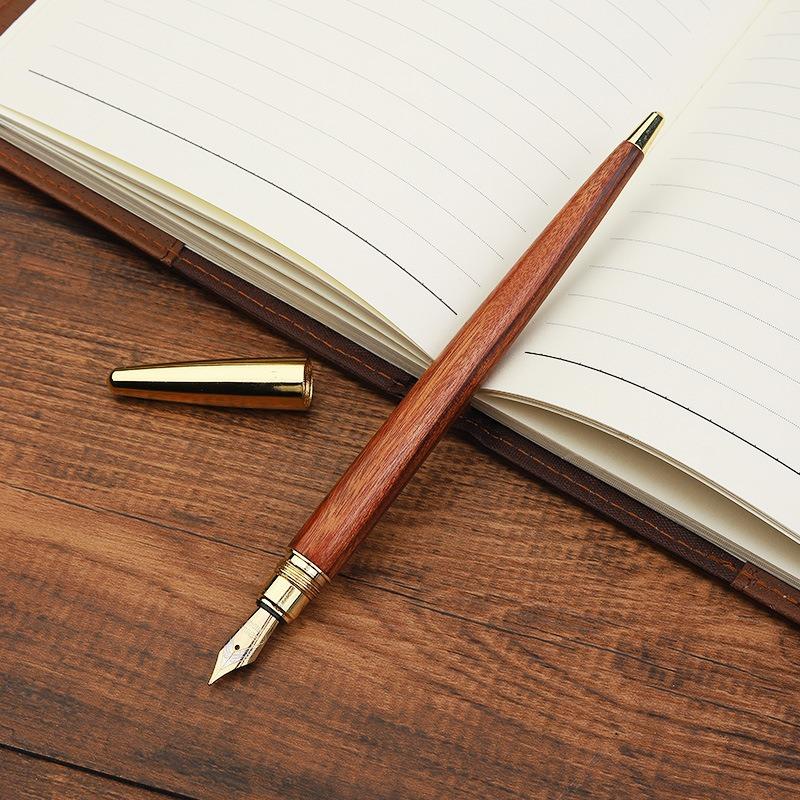 Luxury Fountain Pen Wooden Brass Spin Elegante Ink Pens Signature Stationery School Supplies Calligraphy Ink Writing Pens