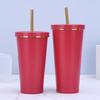 In Stock 304 Stainless Steel Straw Cup with Gold Rim - Portable Outdoor Thermos for Car Use