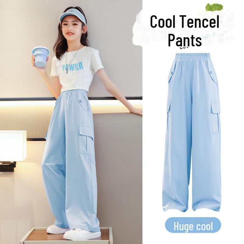 

2024 Летние широкие брюки Ice Silk для девочек - Антимоскитные брюки для больших детей 170cm