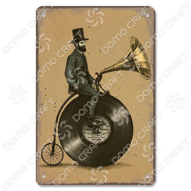Retro Plakat Muzyczny Metalowe Tabliczki Blaszane Płyta Winylowa Fonograf Metalowa Plakietka Dekoracja Ścienna Vintage do Kawiarni Baru Pubu Salonu Domu