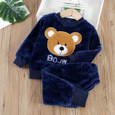 Pojkar Flanell Hemkläder Set Plus Fleece Pyjamas Tvådelad Set