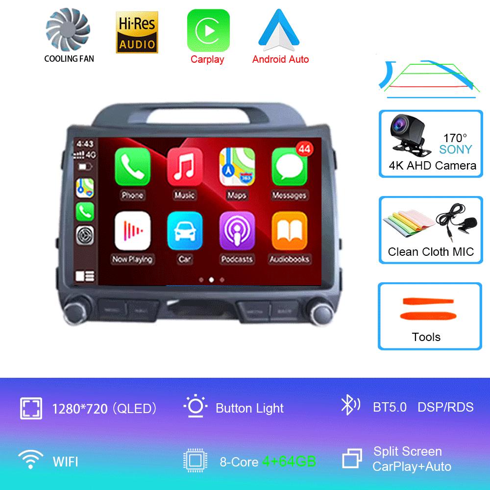 Android 14 For KIA Sportage 3 2010 - 2016 Car Multimedia Player GPS Navigation 9Inch QLED TouchScreen Wireless Carplay WIFI 4G