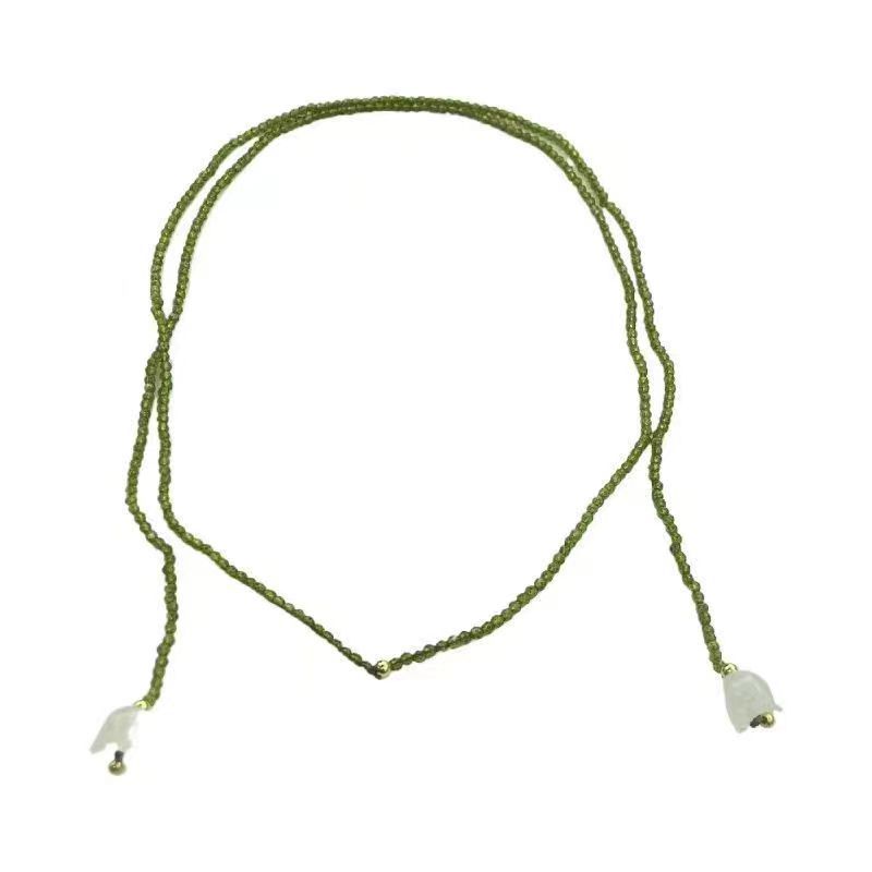 Mori super fairy crystal lily of the valley necklace female retro green beaded collarbone chain gentle neck chain pendant