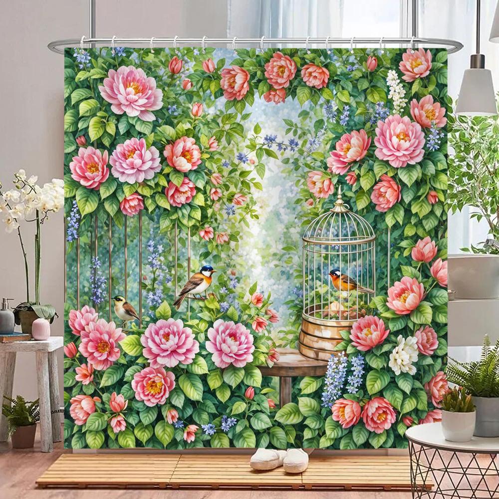 High Quality Leaves Fabric Shower Curtain Waterproof Plant Flower leaf Bath Curtains for Bathroom Decorate with Hooks