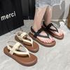 Sandals Women's Summer Wear New Flat Heel Soft Sole Small Fragrant Wind Summer Go Out Solid Color Roman Shoes Beach Slippers