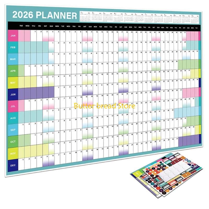 W89C 2026 Wall Calendar Planner 2026 Full Year to View Calendar Wall Yearly Planner Family Home Organiser for Daily Planning