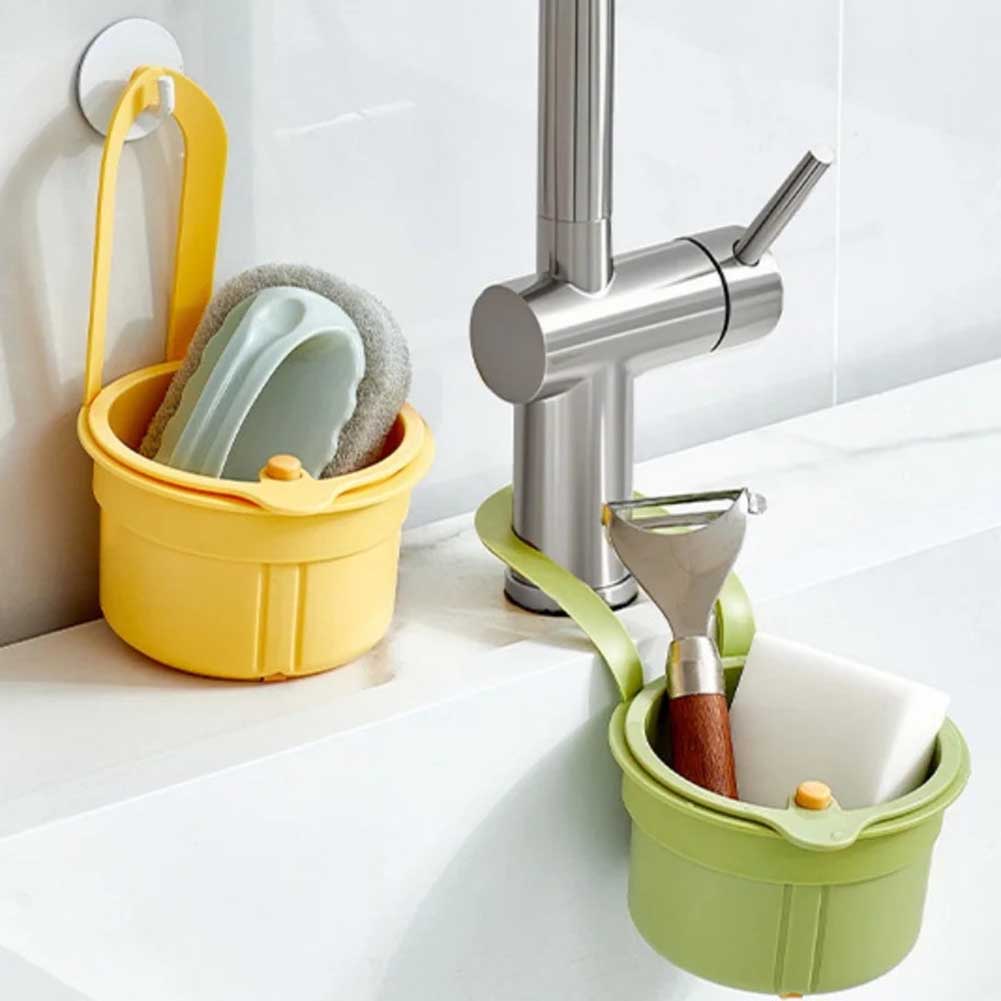 ABS Material Hanging Sink Basket with Press Type Drain Design for Kitchen Food Waste Filtration and Water Drainage Easy To Hang