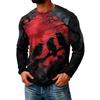 Men's Casual Knit Long Sleeve Neck T-Shirt with Halloween Print for Parties and Fall Daily Wear