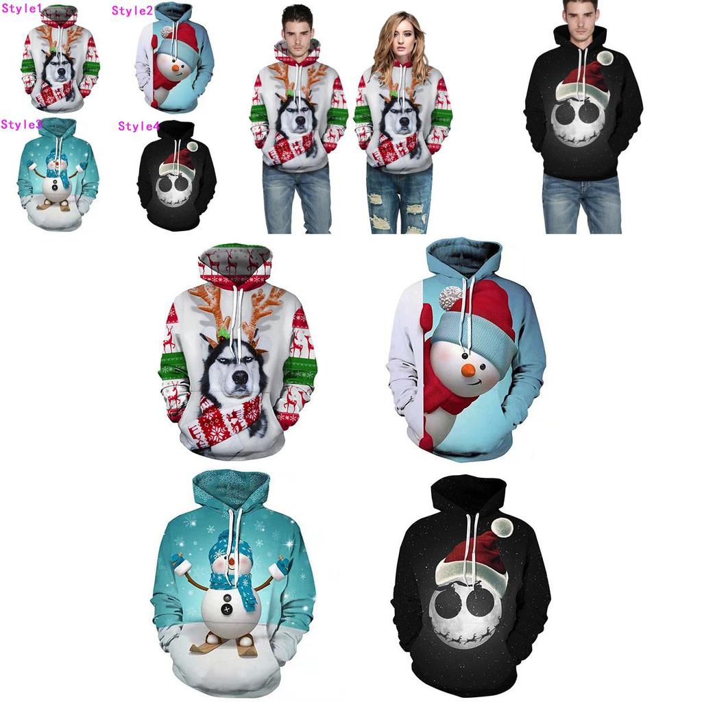 Women Hoodies Men Sweatshirt Snow Man Print Christmas Gift Casual Pullover Top