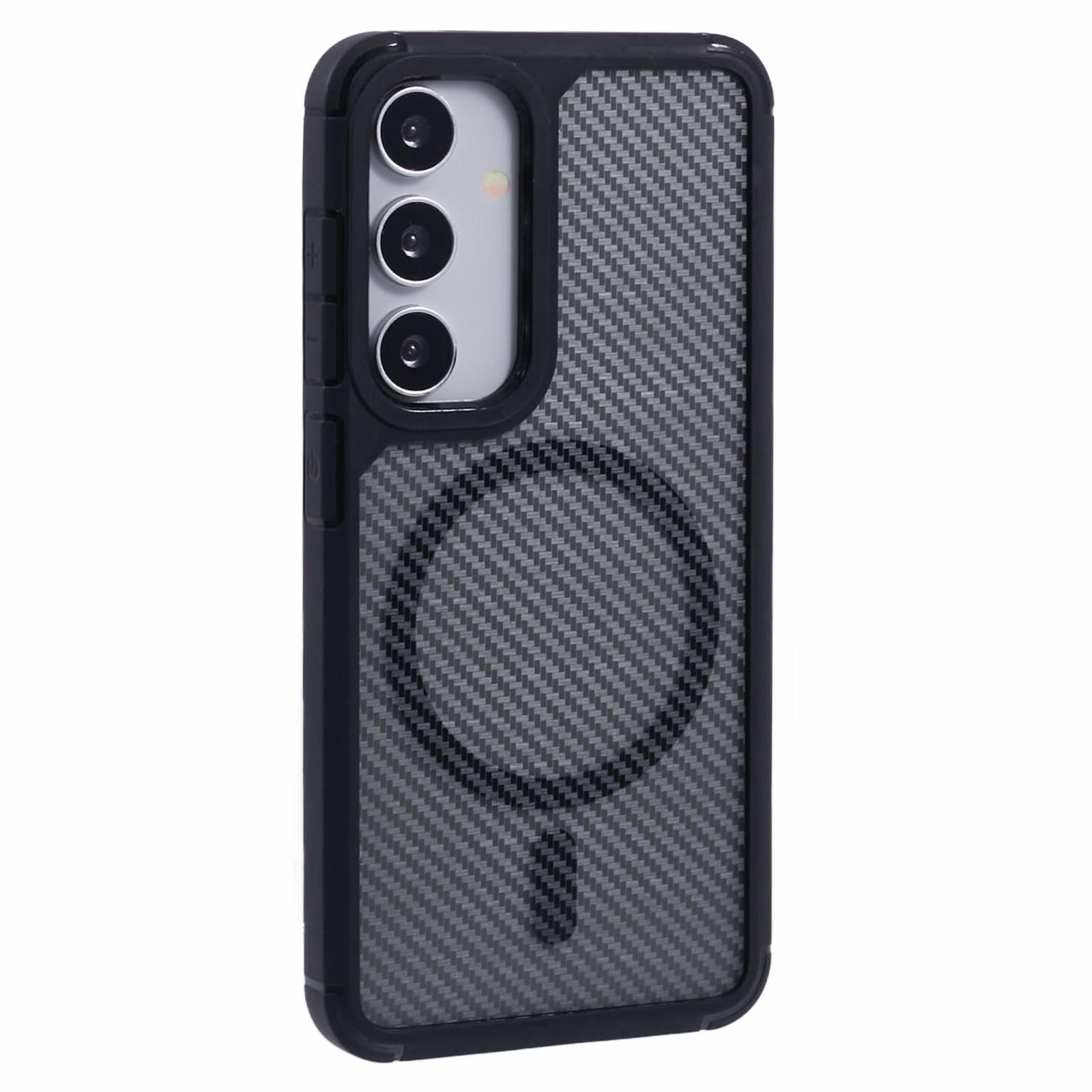 

For Samsung Galaxy S25 Case Compatible with MagSafe Carbon Fiber TPU+PC Anti-Drop Phone Cover A