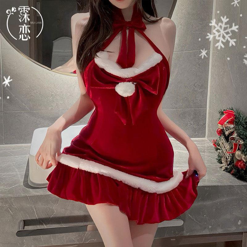Sex Underwear Leak Back Sexy New Year's Robe Pure Desire Red Christmas Suit Dress Uniform Nightdress