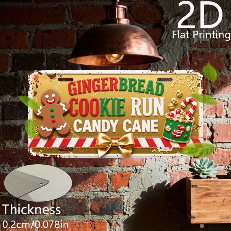 2D Flat, 1pc Vintage Aluminum Sign, Decorative Plaque and Ornament, Gingerbread for Man Cookie Parkour Candy Cane