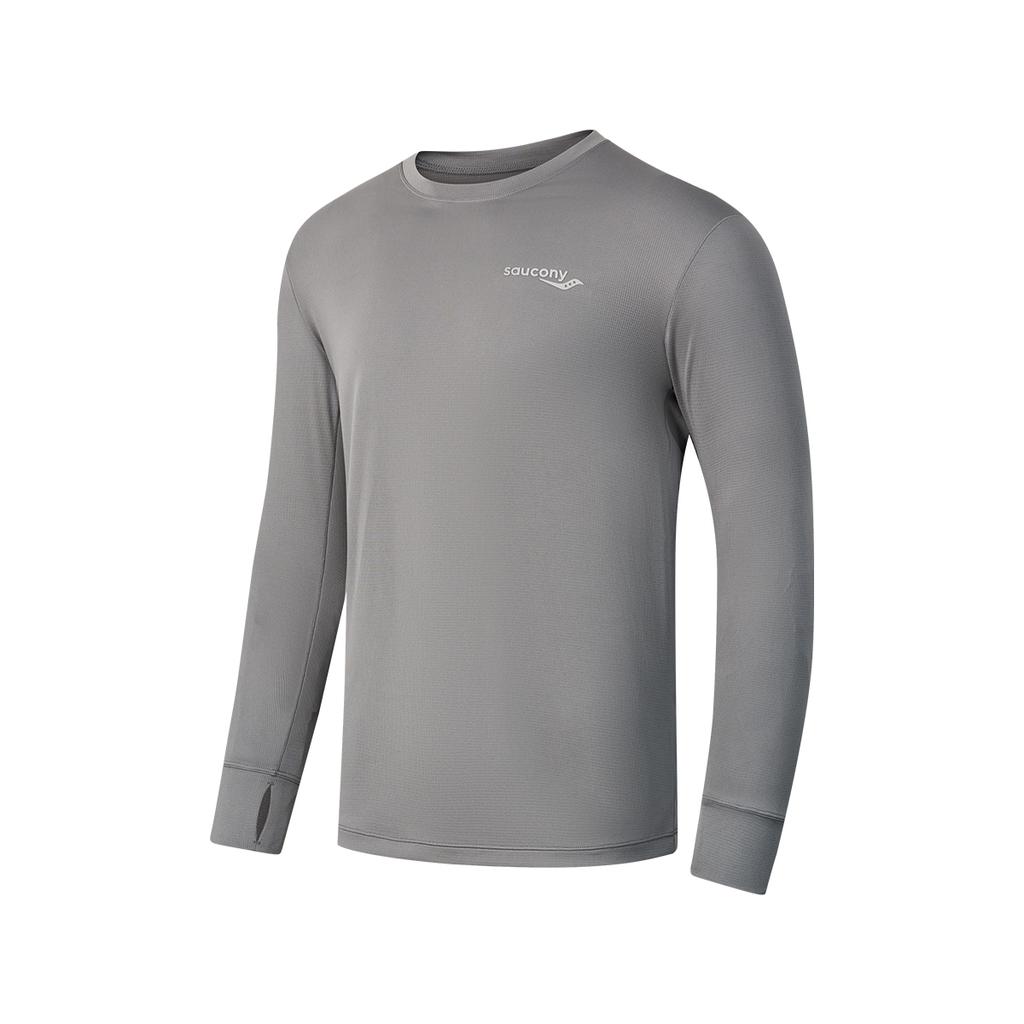 SAUCONY Solid Color Versatile Casual Running Training Soft Slim Fit Crew Neck Long Sleeve T-Shirt Men Tops Light-Gray SC2240018B-MG31