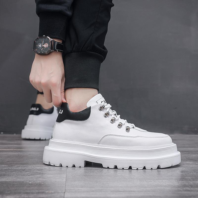 New black and white contrasting color platform men's shoes metal lace-up trend versatile outdoor casual tooling shoes platform men's shoes