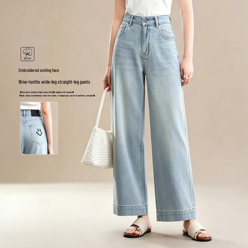 Women s Tencel Cotton High-Waist Wide-Leg Cropped Jeans 30