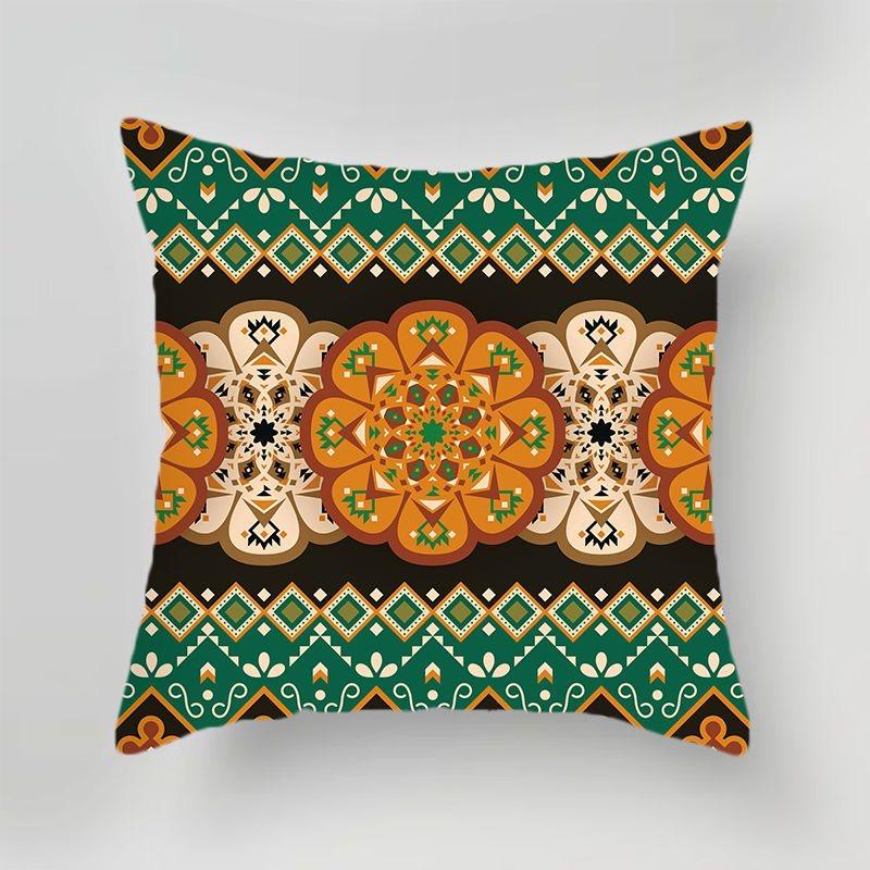 Ethnic Style Geometric Pattern Square Polyester Pillowcase Sofa Living Room Cushion Cover Bedroom Bedside Pillow Cover