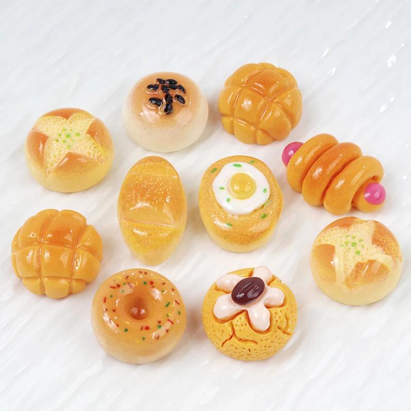 10/100Pcs 3D Mini Kawaii Resin Cake Bread Parts Dollhouse Miniature Figures Scrapbook Supplies Flatback Pendant Accessories