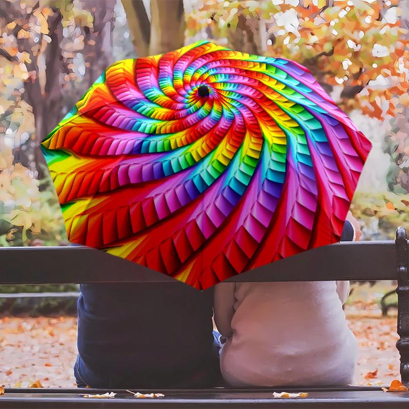 Colorful rainbow Printed umbrella windproof folding umbrella portable sun and rain umbrella suitable for gifting