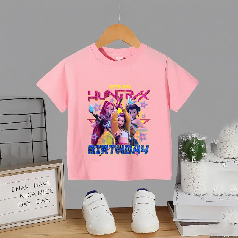 Summer Kpop Popular Cartoon Print Children's Design Casual Harajuku Style Round Neck Short Sleeved Top Fans Gifts Kids Clothes
