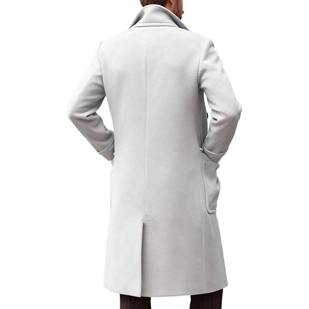 Men's British Solid Color Long Coat Fashionable Warm Woolen Overcoat