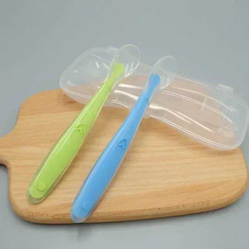 1/2Pcs Silicone Spoon Set Baby Learning to eat Training Spoon Baby Silicone Soft Spoon PP Plastic Box Children's Tableware Box