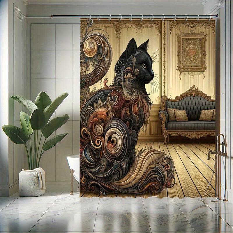 

Elegant Cat Shower Curtain Set - Abstract Design, Water-Resistant Polyester, Grommet Top, All-Season Bathroom Decor W60H190(CM)-1 Pcs