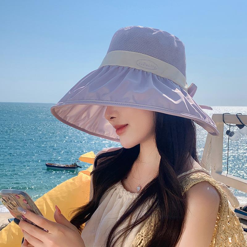 

Splicing fisherman s hat children s summer breathable versatile big eaves sun hat bow anti-ultraviolet basin hat 57-59 (colored glue)