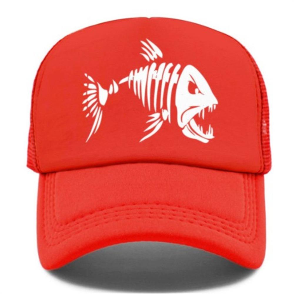 Popular Fish Bone Printed Mesh Hat Baseball Cap, Summer Sunshade Men's and Women's Vacation Sunscreen Hat
